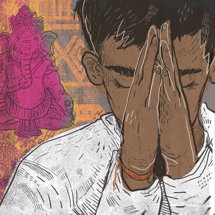 An illustration of a young brown-skinned boy with eyes closed and hands clasped in front of his face in prayer, and the text “I’m only a few days till Sunday.”